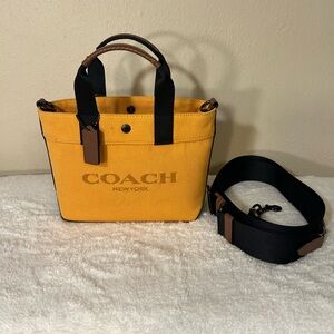 NWT - Coach Yellow Canvas Tote with Black and Brown Accents